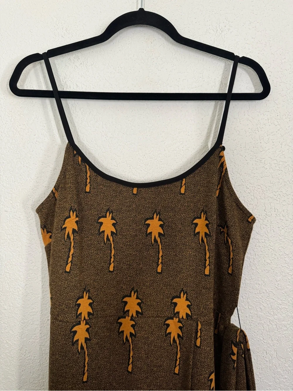 Hutch x ModCloth Palm Tree Belted Faux Wrap Sleeveless Midi Dress Brown Medium